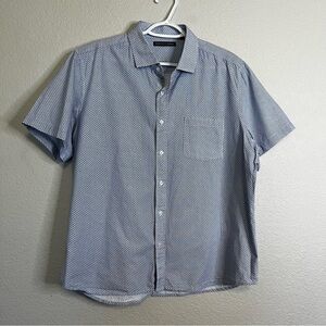 Saks Fifth Avenue Short Sleeve Button Down Men's Blue & White Patterned Shirt XL